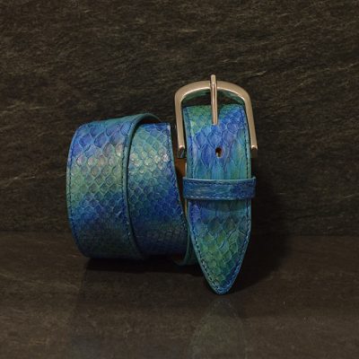 Ralph Gladen Pythonleder Gürtel Schlangenleder Sonderbreite 4,5cm in batik wasserblau